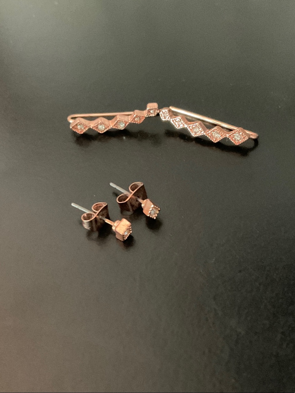 Rose Gold Ear Climbers and Stud Earrings Set